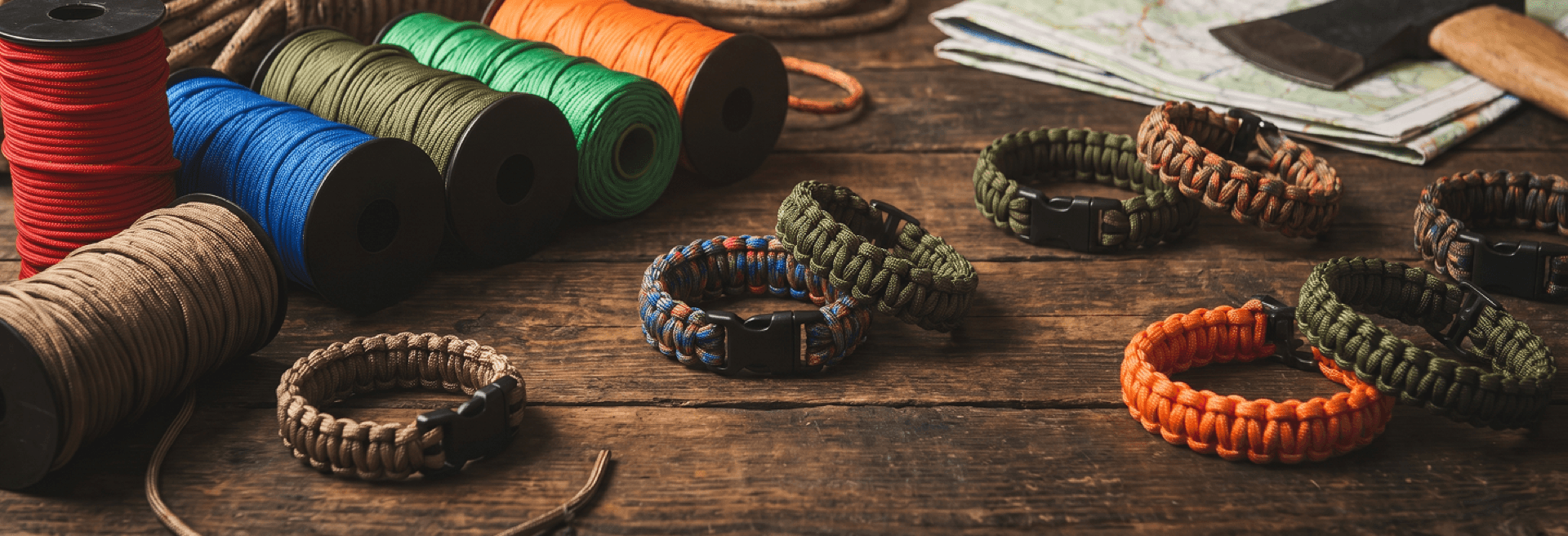 Spools of TJparacord cord in assorted colors